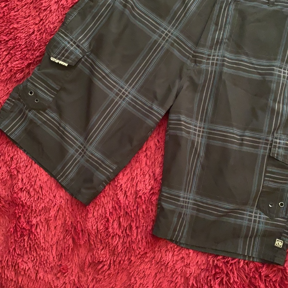 Ocean Current plaid black, grey, ice blue shorts - Picture 3 of 15
